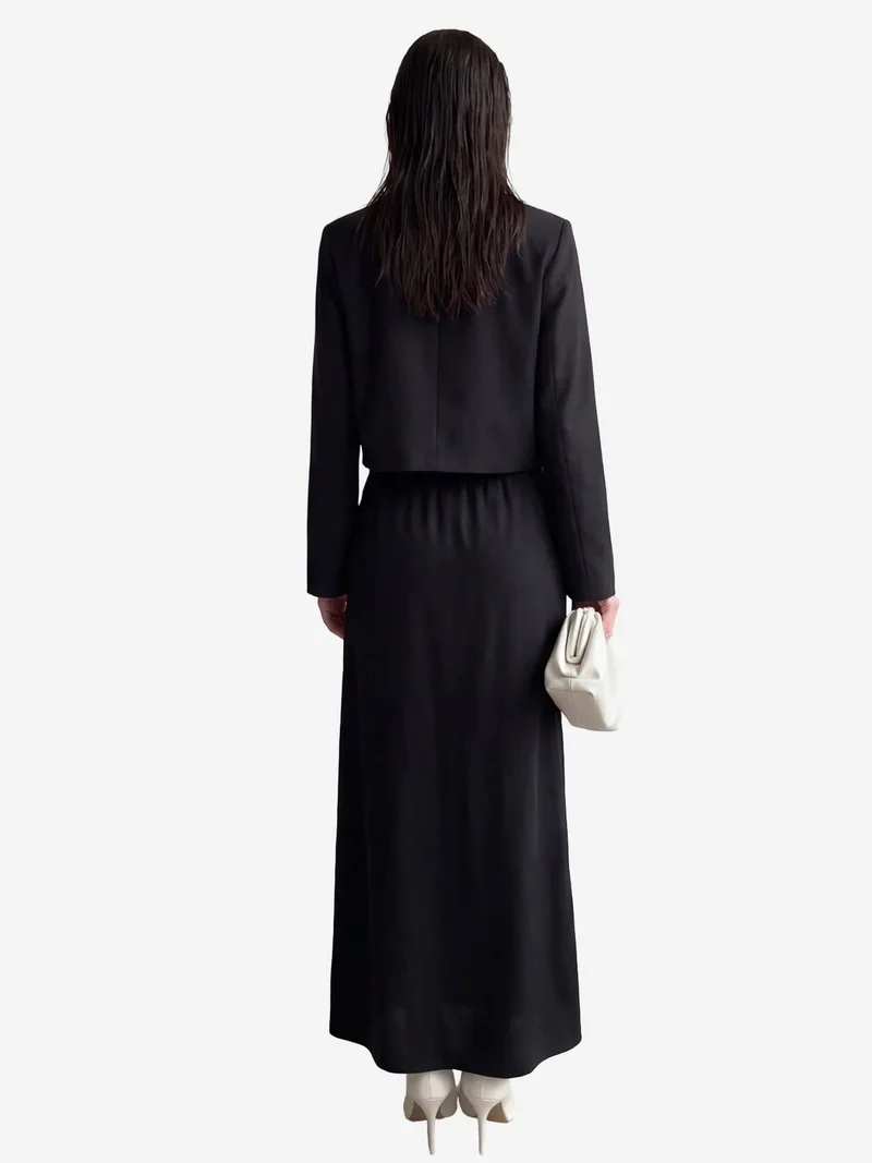 MY FASHION Black MY FASHION Long Sleeve Buttoned Top & Maxi Skirt Two Piece Set for Women | Best Price UAE